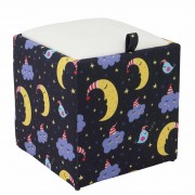 Taburet Box - Print - corp Luna si nori/capac imitatie piele diverse culori